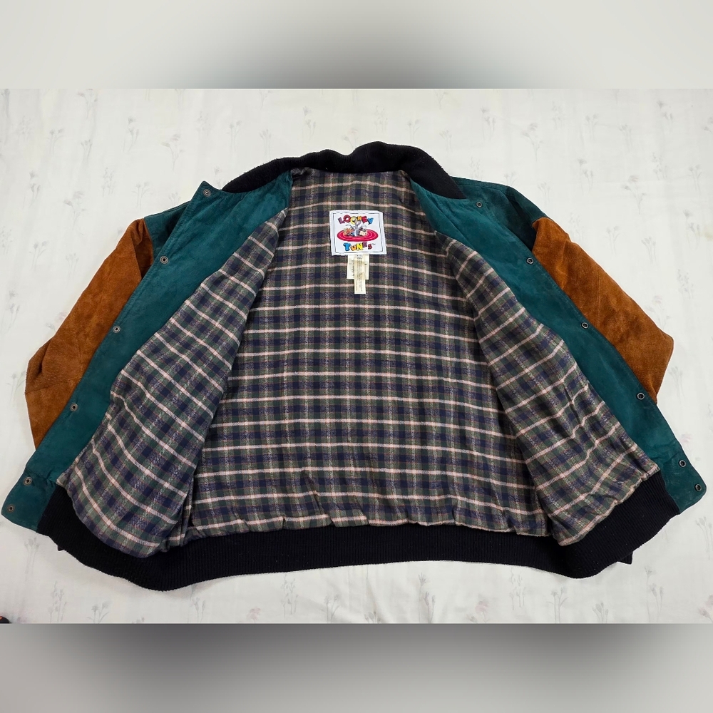 Vintage 1993 Looney Tunes Leather Suede Varsity Jacket XL - Picture 8 of 15